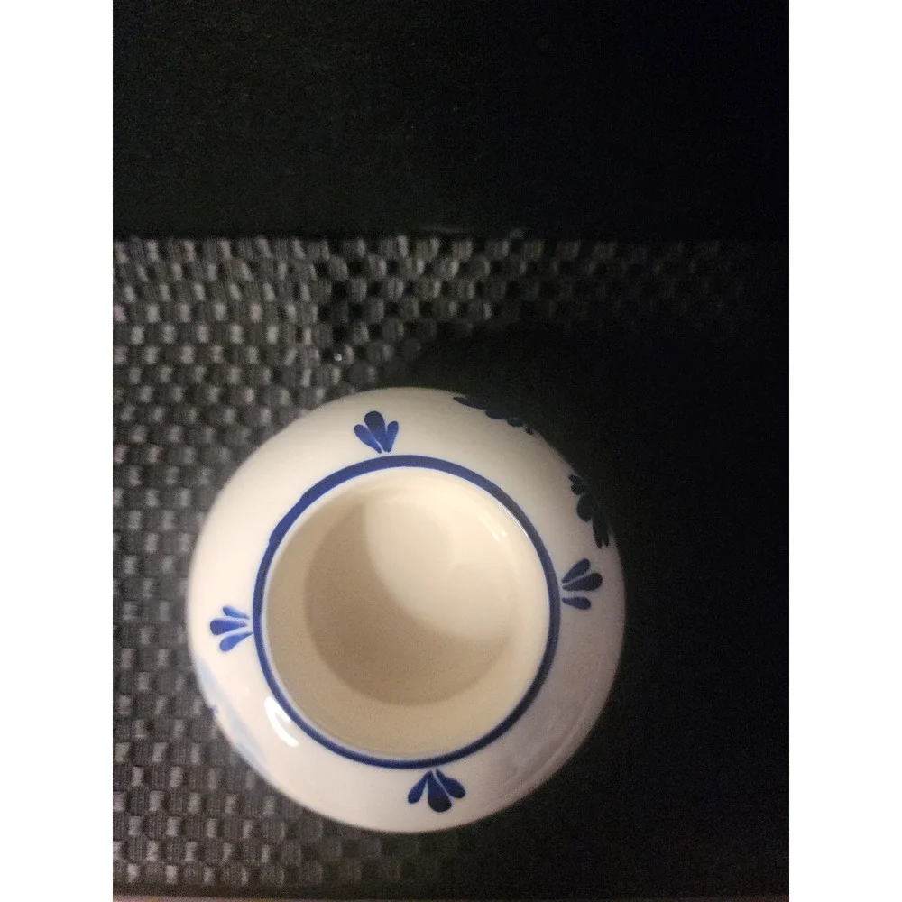 Delft Handpainted Delft Blue Ceramic Windmill Floral Candle Holder Round Mini